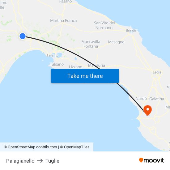 Palagianello to Tuglie map