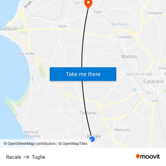 Racale to Tuglie map