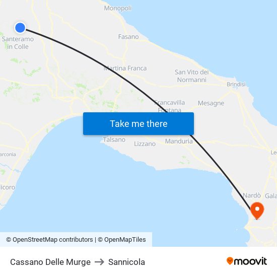 Cassano Delle Murge to Sannicola map