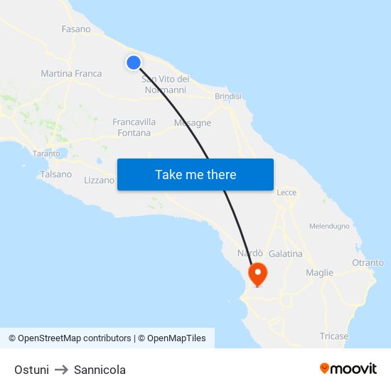 Ostuni to Sannicola map