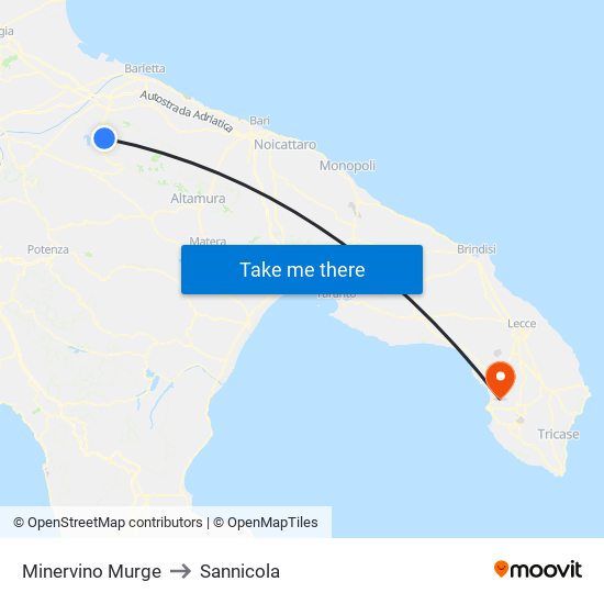 Minervino Murge to Sannicola map