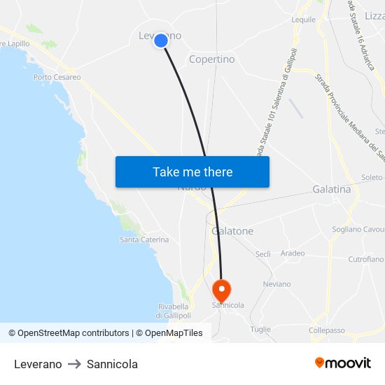Leverano to Sannicola map