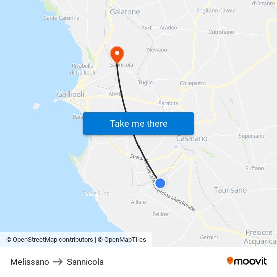 Melissano to Sannicola map