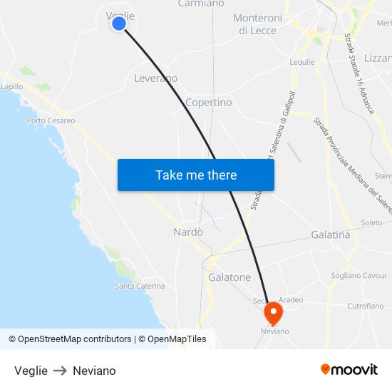 Veglie to Neviano map