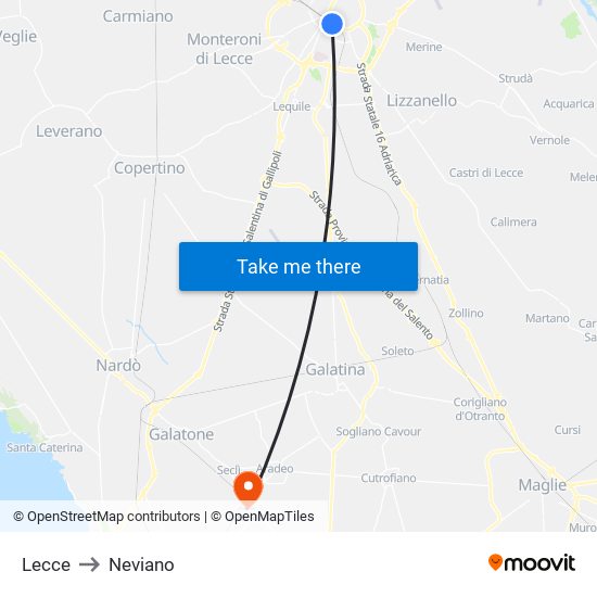 Lecce to Neviano map