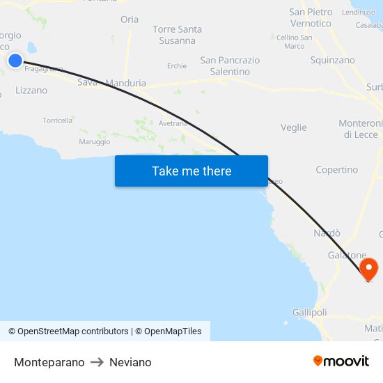 Monteparano to Neviano map