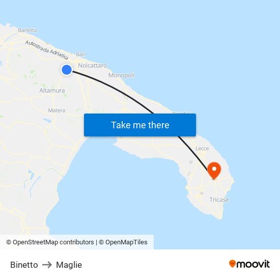 Binetto to Maglie map