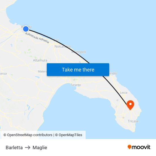 Barletta to Maglie map