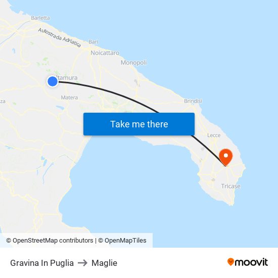 Gravina In Puglia to Maglie map