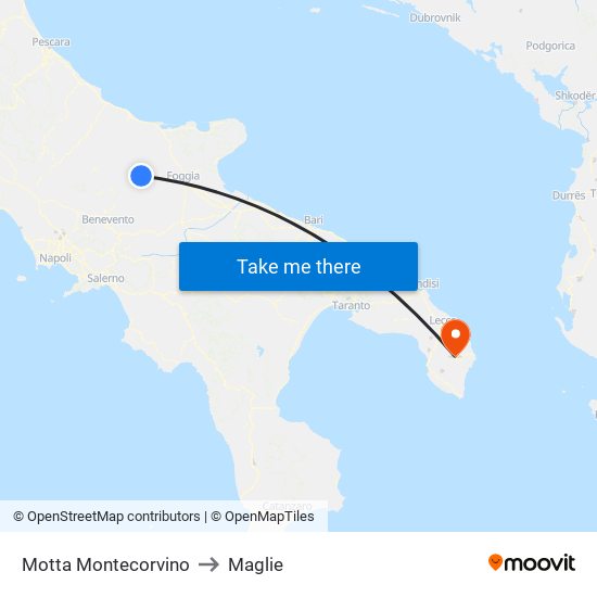 Motta Montecorvino to Maglie map