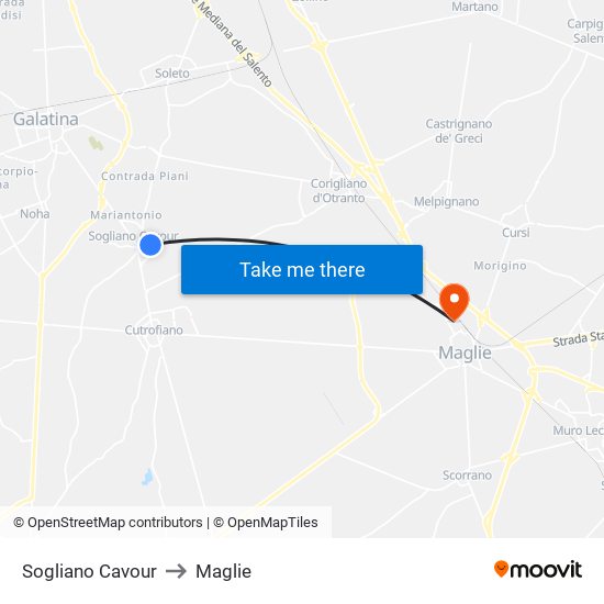 Sogliano Cavour to Maglie map