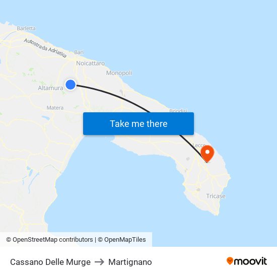Cassano Delle Murge to Martignano map