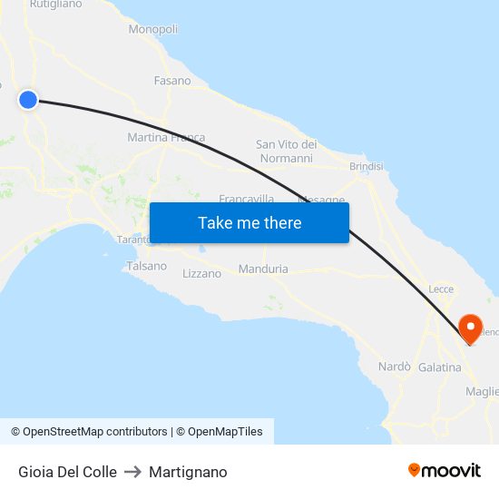Gioia Del Colle to Martignano map