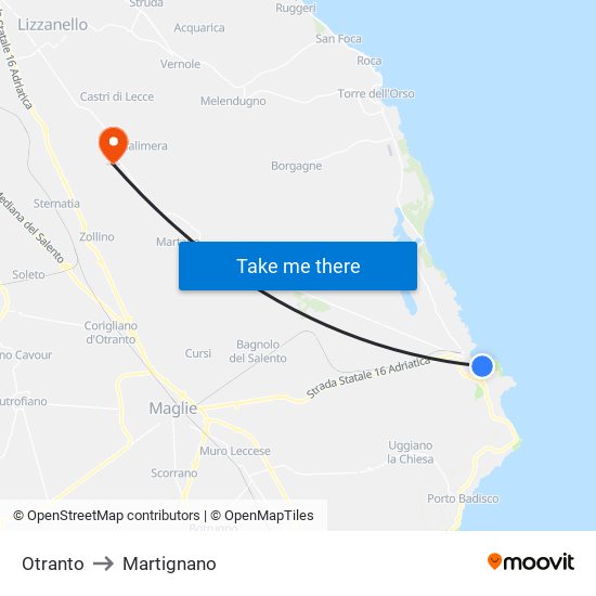 Otranto to Martignano map