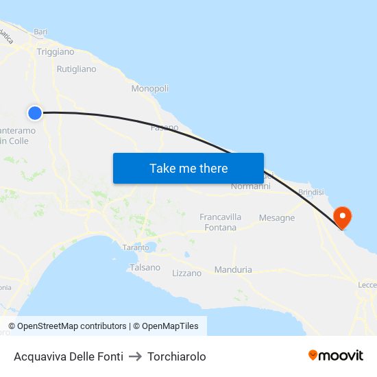 Acquaviva Delle Fonti to Torchiarolo map