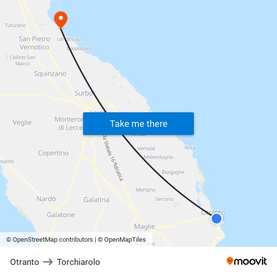 Otranto to Torchiarolo map