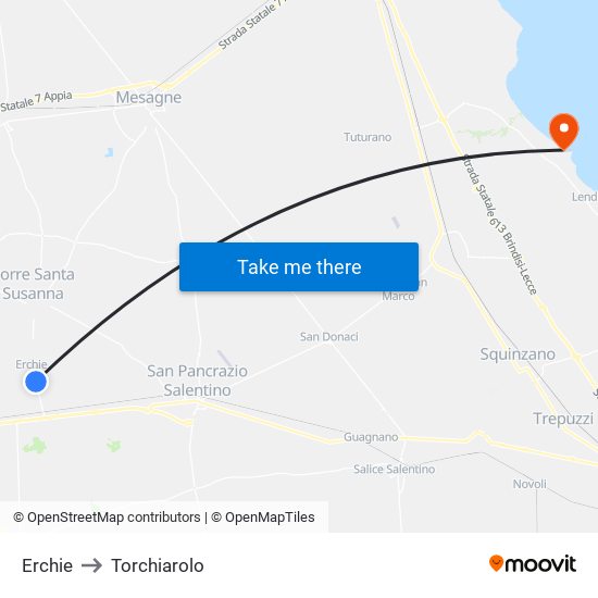 Erchie to Torchiarolo map