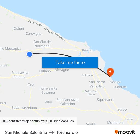 San Michele Salentino to Torchiarolo map