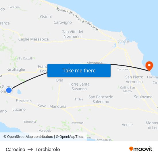 Carosino to Torchiarolo map