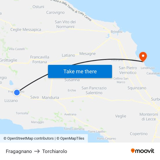 Fragagnano to Torchiarolo map