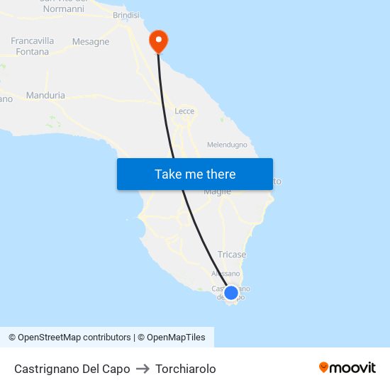 Castrignano Del Capo to Torchiarolo map