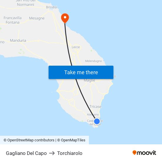 Gagliano Del Capo to Torchiarolo map