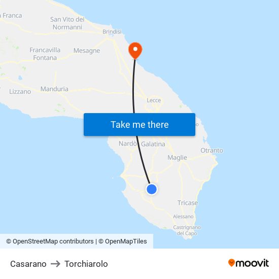 Casarano to Torchiarolo map