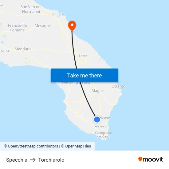Specchia to Torchiarolo map