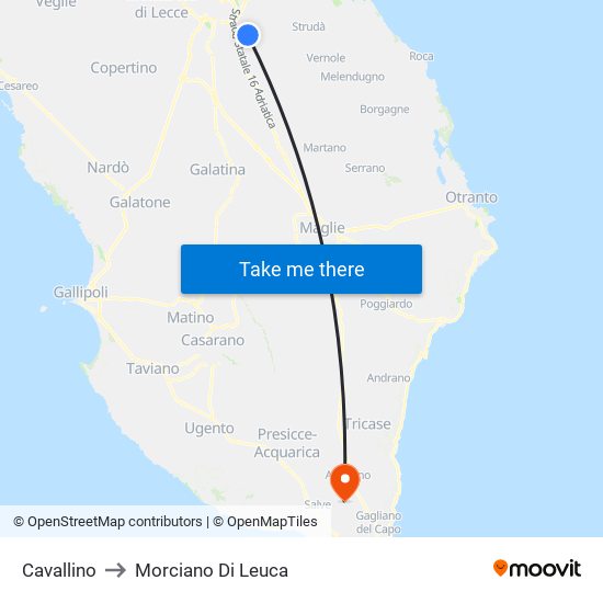 Cavallino to Morciano Di Leuca map