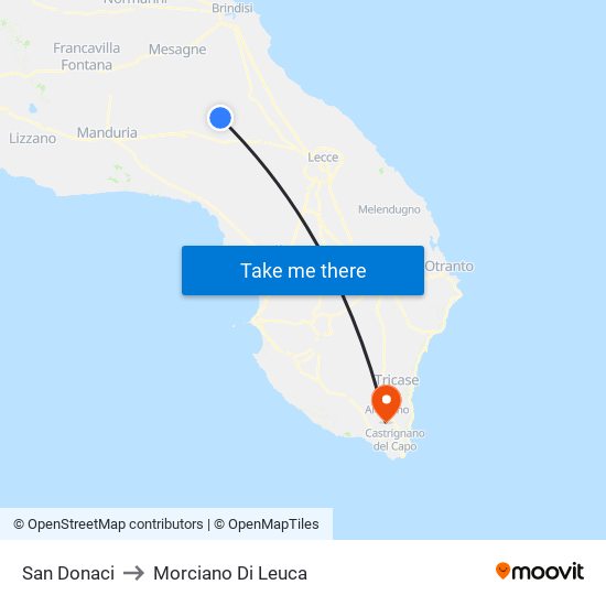 San Donaci to Morciano Di Leuca map