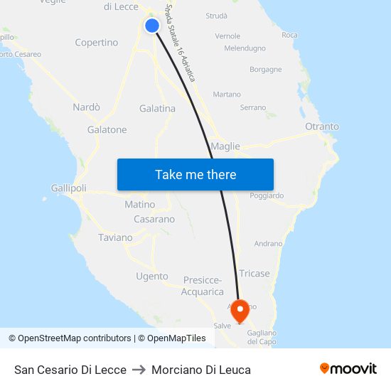 San Cesario Di Lecce to Morciano Di Leuca map