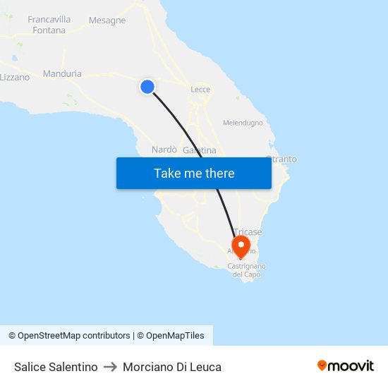 Salice Salentino to Morciano Di Leuca map