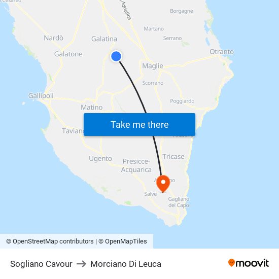 Sogliano Cavour to Morciano Di Leuca map