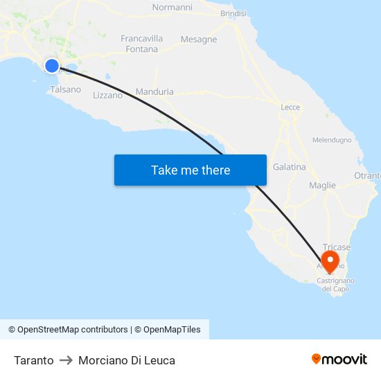 Taranto to Morciano Di Leuca map