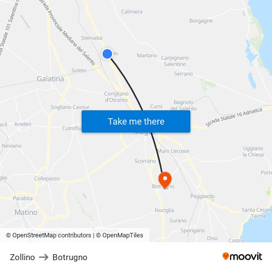Zollino to Botrugno map