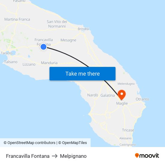 Francavilla Fontana to Melpignano map