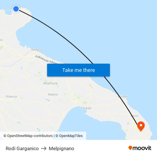 Rodi Garganico to Melpignano map