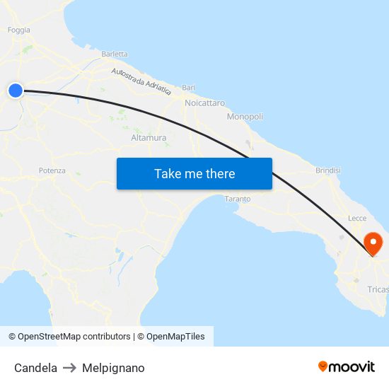 Candela to Melpignano map