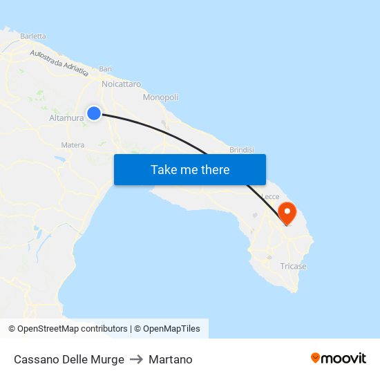 Cassano Delle Murge to Martano map