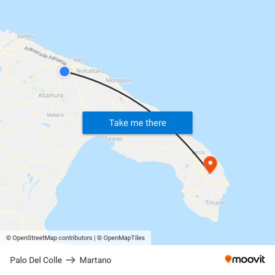 Palo Del Colle to Martano map