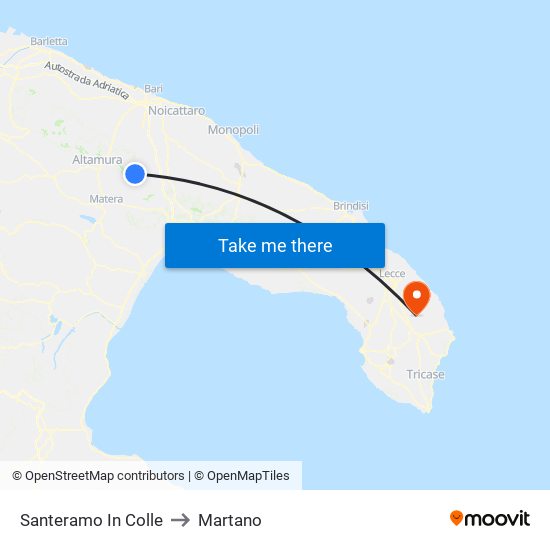 Santeramo In Colle to Martano map