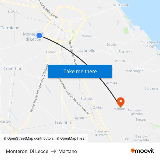 Monteroni Di Lecce to Martano map