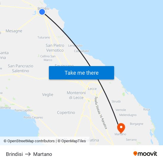 Brindisi to Martano map