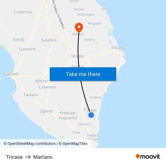 Tricase to Martano map