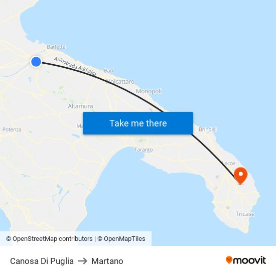 Canosa Di Puglia to Martano map