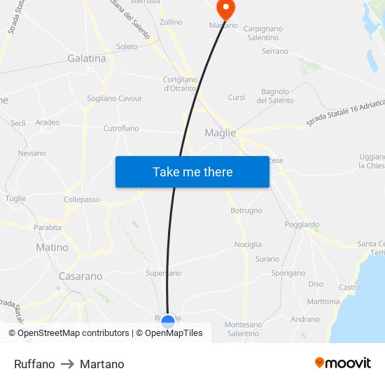 Ruffano to Martano map