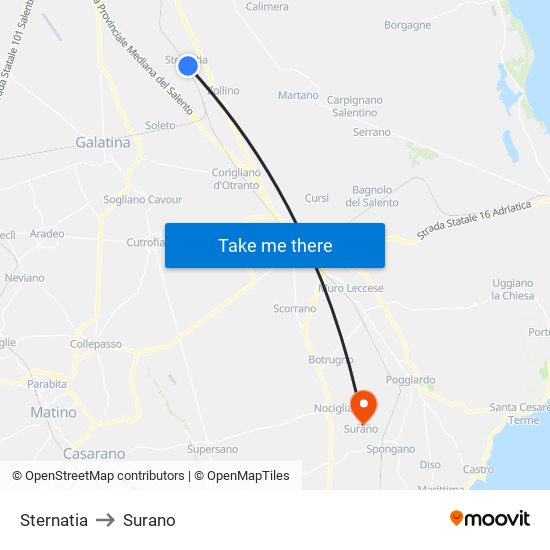 Sternatia to Surano map