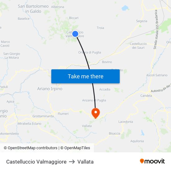 Castelluccio Valmaggiore to Vallata map