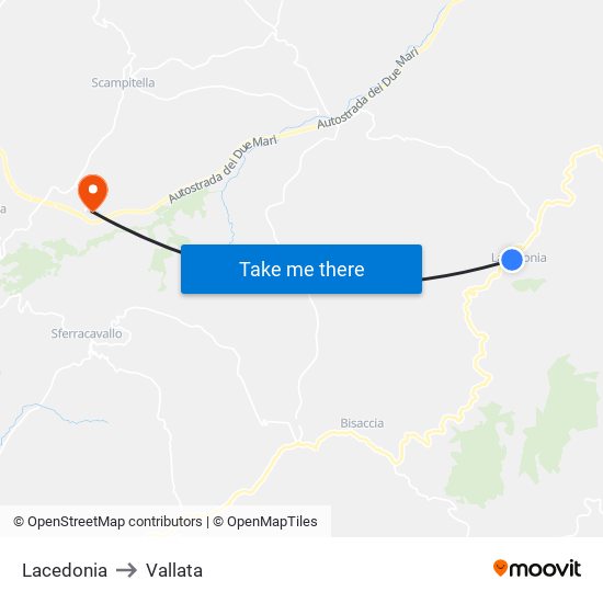 Lacedonia to Vallata map