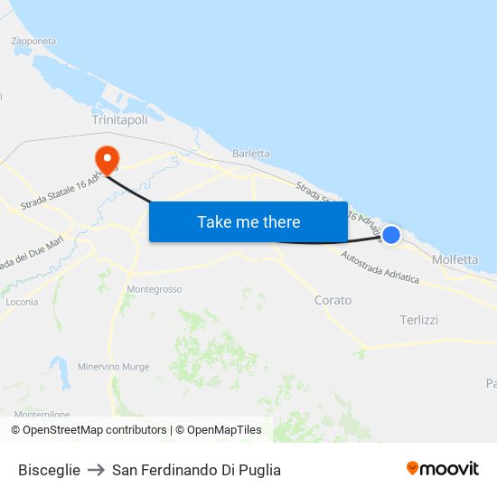 Bisceglie to San Ferdinando Di Puglia map